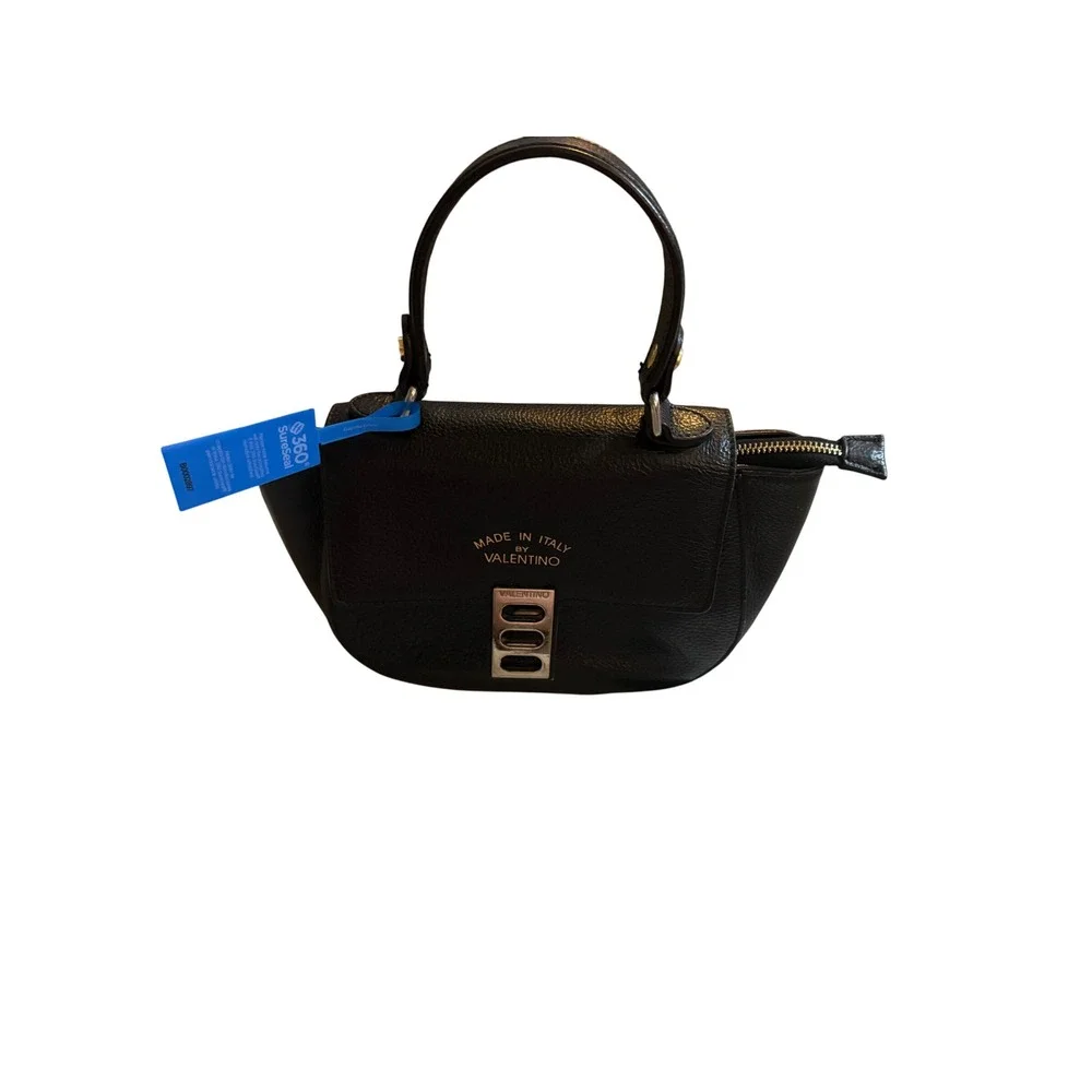 Mario Valentino Black Pebbled Leather Top Handle Bag Made in Italy Turn Lock - Picture 11 of 11